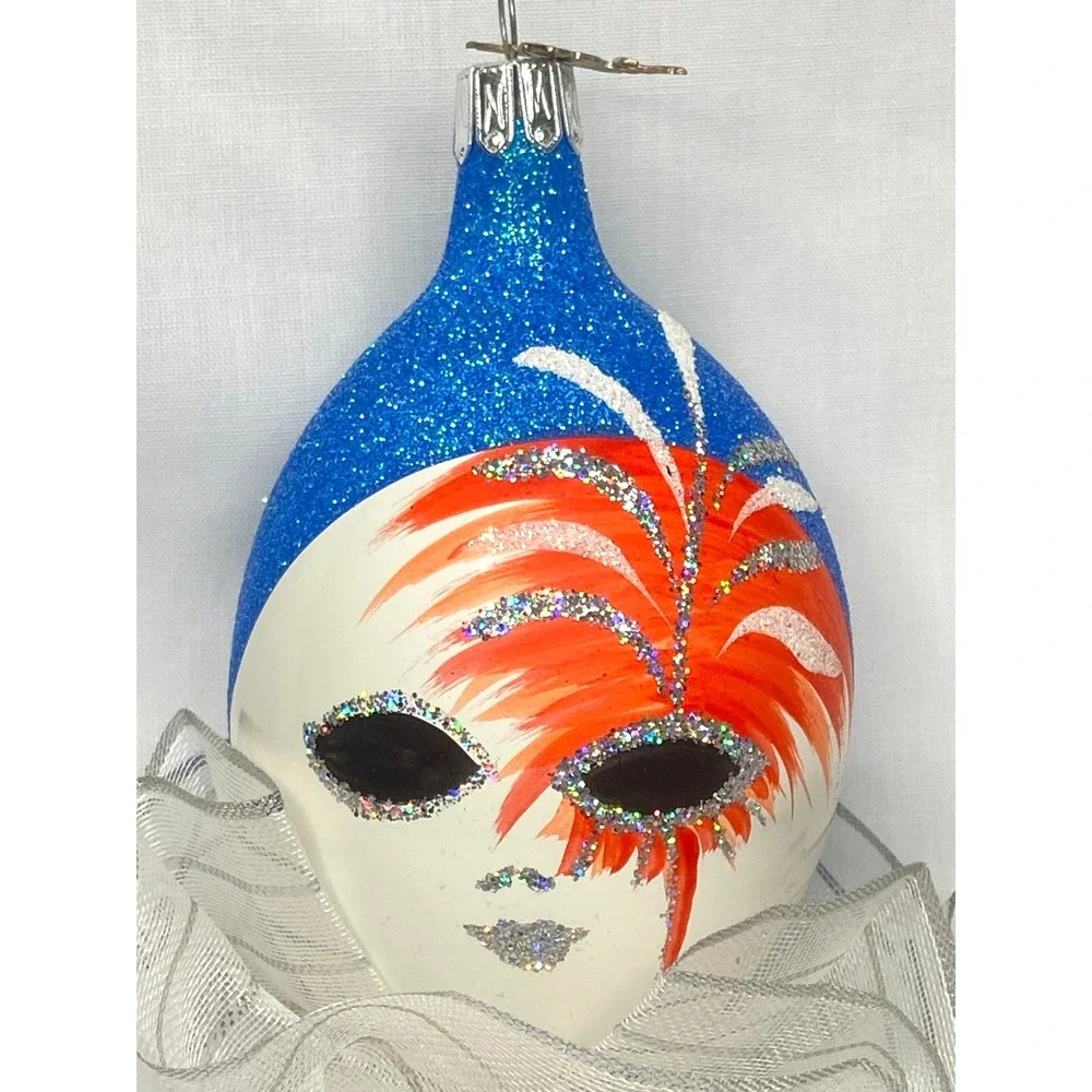 Vtg 2004 NEIMAN MARCUS Blown Glass HARLEQUIN CLOWN Glitter Christmas ORNAMENT